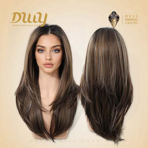 Perruque synthétique Amaris C-DWY sans colle, partie libre, 134 Lace Front, longue, lisse, marron avec mèches blondes - Product Image 4