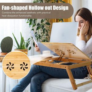 <span class=keywords><strong>Support</strong></span> de bureau portable pliable en bambou pour petit espace, table de bureau réglable pour <span class=keywords><strong>lit</strong></span> avec tiroir et porte-gobelet - Product Image 3