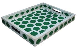 Plateau incrusté d'os vert Assiette de service design élégant Organisateur de maison pratique Pièce maîtresse Plateau élégant à usage quotidien de l'Inde - Product Image 6