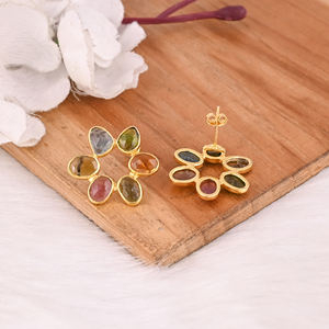 Pendientes Elegantes con Múltiples Gemas de Turmalina, Plata de Ley 925, Hermosos Pendientes Hechos a Mano para Mujer, Regalo para Ella - Product Image 5