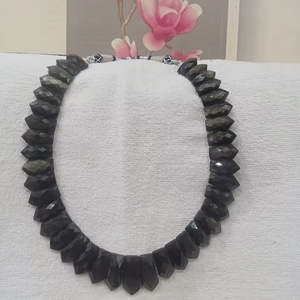 Collar de babero de obsidiana negra natural de alta calidad, collar de Cleopatra, collar egipcio de Cleopatra, joyería de playa elegante - Product Image 1