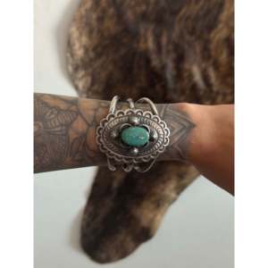 Chimney Butte White Water Turquoise & Sterling <b>Silver</b> Concho <b>Cuff</b> <b>Bracelet</b> Fashionable Accessory - Product Image 1