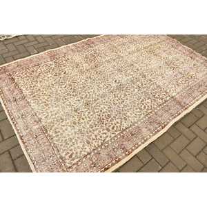 Vintage Rug, Large 5.5x8.7 ft Turkish Rug, <b>Brown</b> Beige Polka dot <b>Wool</b> Rug - Product Image 2