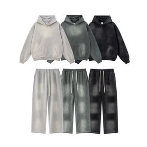 Pantalones de chándal OEM 2026 de algodón pesado con lavado ácido y efecto desgastado por el sol, estilo jogger, de pierna ancha recta y corte acampanado holgado - Product Image 2