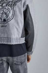 Veste d'hiver écologique imperméable en cuir véritable vintage gris pour homme | Bomber surdimensionné brodé | Streetwear recadrée - Product Image 6