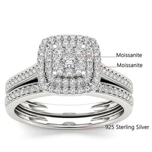 Anillo de compromiso de moissanita redondo, banda de boda Halo, anillo de diamante Certificado de laboratorio, anillo de novia - Product Image 3