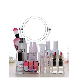 Organisateur de cosmétiques Myrva avec miroir en acrylique, conteneur de rangement moderne pour rouges à lèvres et outils de beauté - Product Image 1