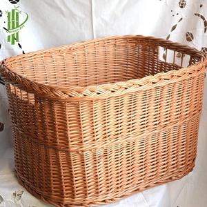 Hand Woven Rattan Oval Wicker Storage <b>Basket</b> <b>with</b> <b>Handles</b> Laser Carved Vintage Desktop Organizer for Home Decor and Food Storage - Product Image 3