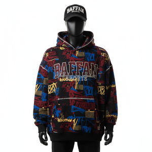 Sudadera con capucha de lana pesada Premium 330GSM, estampado de grafiti colorido, tela de algodón suave, bordado 3D, logotipo personalizado, sudadera básica - Product Image 1