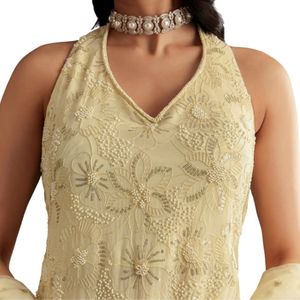 Georgette ivoire Kurta Palazzo ensemble avec Dupatta vente en gros de vêtements ethniques pour femmes OEM usine de vêtements fournisseur en vrac mode personnalisée - Product Image 5