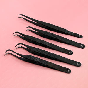 Pince à épiler d'extension de cils de volume de couleur noire pointe en fibre pince à épiler incurvée ultra-fine pointe de crochet outils d'extension de cils en acier inoxydable - Product Image 4