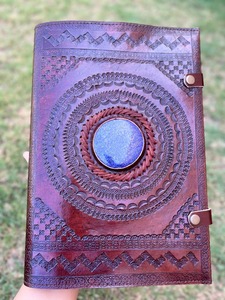 Single Blue <b>Stone</b> Leather <b>Large</b> Bound Book with Gemstone, Hand Made Sketch Single <b>Stone</b> Journal Notebook Leather Diary - Product Image 3
