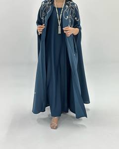 Abaya musulmane de luxe de Dubaï, design kimono à devant ouvert, ornée de strass, robe élégante et modeste, manches longues en soie - Product Image 5
