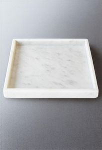White Marble Square Tray with Scalloped Edges Elegant Home Decor Tray for Serving Tea Dining <b>Table</b> Display and Modern Decor - Product Image 4