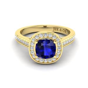 Meilleure vente Bague de fiançailles Halo en argent 925 plaqué or diamant saphir bleu taille coussin pour femmes au prix de gros - Product Image 6