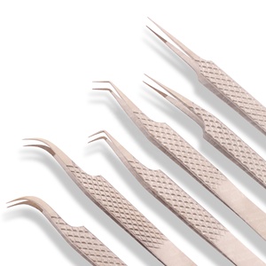 Pinzas de extensión de pestañas con agarre de diamante de Color personalizado, herramienta de belleza recta curva de alto volumen, ceja de fibra afilada de acero inoxidable - Product Image 1