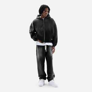 Vente en gros de sweats à capuche zippés 350gsm délavés à l'acide sweat à capuche zippé vierge en coton polaire surdimensionné de haute qualité pour hommes - Product Image 5