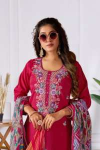 Diseñador Chanderi Silk Shimmer 3 piezas hasta el suelo fiesta Kurti Conjunto elegante damas étnico indio tradicional Kurta pantalón traje - Product Image 4