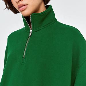 Sweat-shirt à col cheminée en coton 100% avec logo personnalisé en gros OEM, manches longues, fermeture éclair sur le devant, crop top à fermeture éclair 1/4 pour femmes - Product Image 6