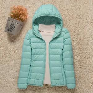 Femmes hiver chaud mi-long mince à capuche fermeture éclair Parkas à manches longues rembourré bouffée veste couleur unie fait peau de mouton coton - Product Image 2