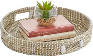 Plateau rond personnalisable en jonc de mer Panier de service de cuisine polyvalent pour la décoration de la maison et le service des aliments - Product Image 3