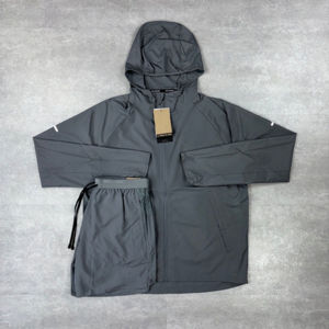 Ensemble survêtement décontracté à capuche en nylon personnalisé, 2 pièces, avec fermeture à cordon en tissu plissé, respirant, unisexe - Product Image 4