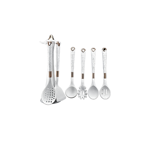 7-PCs Imported <b>Silicone</b> Kitchen Utensil Set White Dotted Handle Spoon Heat Resistant Rubber Cooking <b>Tool</b> Set - Product Image 2