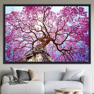 Tableau imprimé sur toile : Décoration paysagère naturelle - Élégante fleur rose, toile encadrée noire - Product Image 1