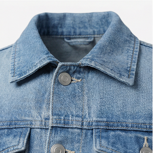 แจ็คเก็ตยีนส์ผู้ชายทรงสลิมฟิต สไตล์ไบค์เกอร์ ขาดๆ แบบวินเทจ สีน้ำเงิน แบบสั่งทำพิเศษ แขนยาว คลาสสิก เสื้อคลุมยีนส์ แจ็คเก็ตยีนส์ผู้ชาย - Product Image 4