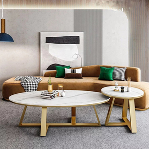 Modern Style Elip Design Double <b>Sofa</b> <b>Table</b> with Nesting Feature Stone Top and Iron Legs-TT68212 - Product Image 2
