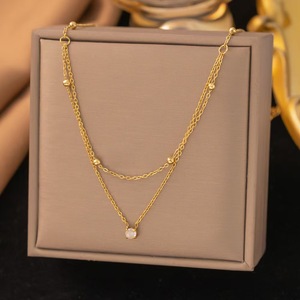 Collar de Acero Inoxidable para Mujer, Chapado en Oro de 18K con Zirconia, Collar con Colgante Moderno, Joyería de Regalo al por Mayor - Product Image 3