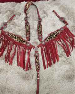 Conjunto de aparejos para caballo de cuero genuino estilo western con pedrería, ligero, con cierre de hebilla, cabezada y pechopetral para - Product Image 6