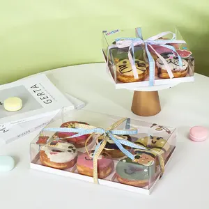 클리어 4 6 반 다스 패스트리 베이커리 케이크 도넛 종이 포장 사용자 정의 로고 투명 뚜껑 마카롱 케이크 디저트 베이글 도넛 상자