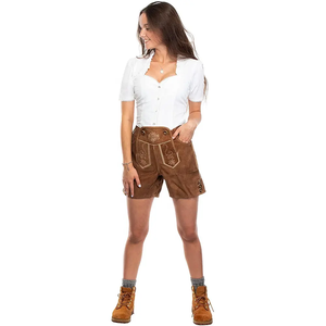 2025 nuevo estilo Lederhosen pantalones de cuero bávaro Oktoberfest tipo corto al aire libre bajo MOQ pantalones de cuero de cabra para mujeres - Product Image 5