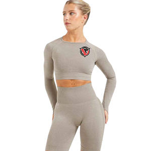 Nuevas camisetas cortas de manga larga con cuello redondo sin costuras para mujer de verano, camisetas de entrenamiento para gimnasio, camisetas ajustadas de secado rápido para mujer - Product Image 1