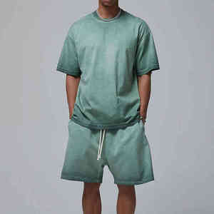 ชุดเสื้อยืดและกางเกงขาสั้นผ้าฝ้ายระบายอากาศได้ดีสำหรับผู้ชายชุดซักได้ออกแบบได้ด้วยกรดดีทีจี - Product Image 5