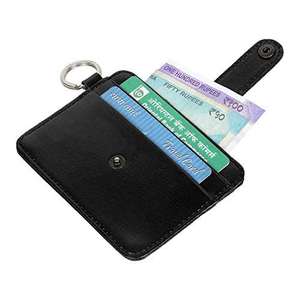 Porte-cartes RFID en cuir véritable noir pour hommes avec 4 poches pour cartes, 1 poche centrale et un porte-clés - Product Image 5