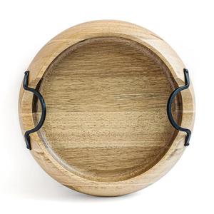Plateau décoratif rond en bois d'acacia de bonne qualité, avec poignées en métal, vente en gros - Product Image 3
