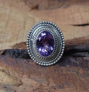 925 Plata de Ley sólida clásico mejor diseño hecho a mano cabujón anillo amatista piedra preciosa 925 Plata estampada joyería de plata de moda - Product Image 4