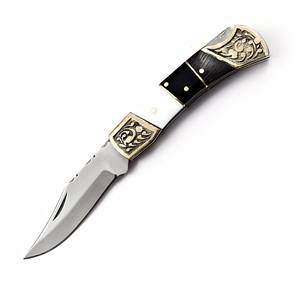 Couteau pliant en acier inoxydable, manche en bois noir, étui en cuir personnalisé, EDC de poche, chasse, camping, support ODM OEM - Product Image 1