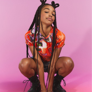 Camiseta recortada con diseño de calidad Premium para mujer, ropa elástica con estampado multicolor, a la moda - Product Image 3