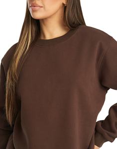 High Quality Women's Oversized <b>Brown</b> Sweatshirt for Autumn Workouts Long Crew Ribbed Hoodie Front Logo Casual for Winter Gym - Product Image 2
