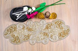Christmas Decorative and Leaves Design Beaded <b>Runner</b> Placemat <b>Dining</b> <b>Table</b> Fancy Mat Handmade Decorative <b>Runners</b> for Wedding - Product Image 4