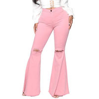 Pantalon cargo décontracté en coton respirant taille mi-haute pour femme, grande taille, rose uni, écologique, longueur genou, en denim, vente en gros, hiver