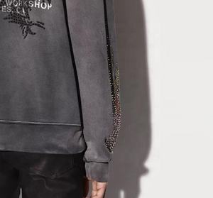 Sweat à capuche pull-over avec logo vintage personnalisé avec strass personnalisés Survêtement pour hommes Sweat à capuche homme surdimensionné - Product Image 5