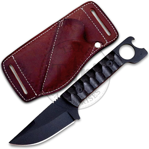 Couteau tactique EDC à lame fixe en acier à haute teneur en carbone, fourreau en cuir, revêtement noir, pointe tombante, lame pleine, camping, chasse, 3 ans - Product Image 1