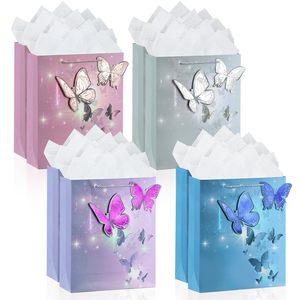 Sac cadeau <span class=keywords><strong>moyen</strong></span> pour filles femmes sacs en papier de luxe avec poignées papier de soie papillons colorés sac d'anniversaire fête de mariage - Product Image 6