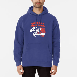 Sweat-shirt à capuche pour homme « Soutenez vos Drag Queens locaux », en molleton de coton bleu, style vintage, imprimé sur le devant, coupe classique, pour l'hiver - Product Image 5