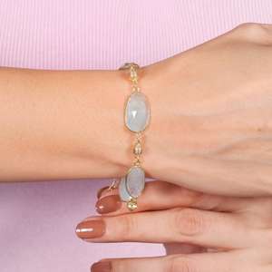 Pulseras de Aguamarina Chapadas en Oro de Plata de Bajo Precio, Modernas para Regalo de Boda para Mujer, de Rajasthan Jaipur - Product Image 3