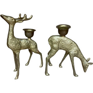 เชิงเทียนชิมแปนซีทองเหลืองโบราณที่วางเทียนบนโต๊ะของโรงแรมบ้านโลหะตกแต่งด้วยลวดลายโบราณ - Product Image 4